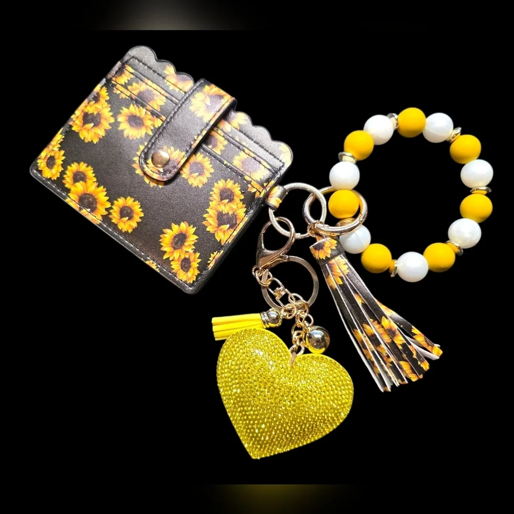 Sunflower Pattern Wallet and Keychain Set